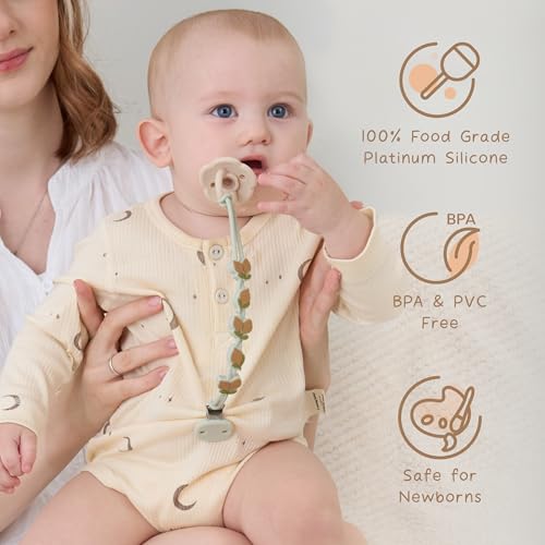 Moonkie Silicone Pacifier Clips for Baby – Durable One-Piece Binky Holder