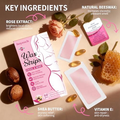 60PCS Wax Strips- 40Facial&20Body Waxing Kit for Women Hair Removal