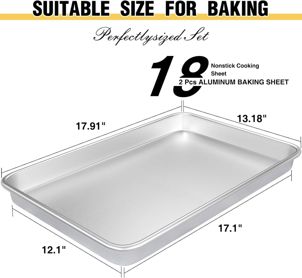 Commercial Quality Baking Sheet Pan Set, Natural Aluminum Cookie Sheet, Umite