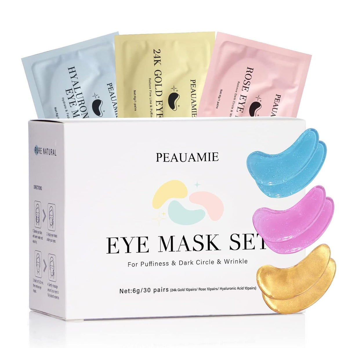 PEAUAMIE Under Eye Patches Gold and Hyaluronic Acid for puffy eyes,Rose Eye