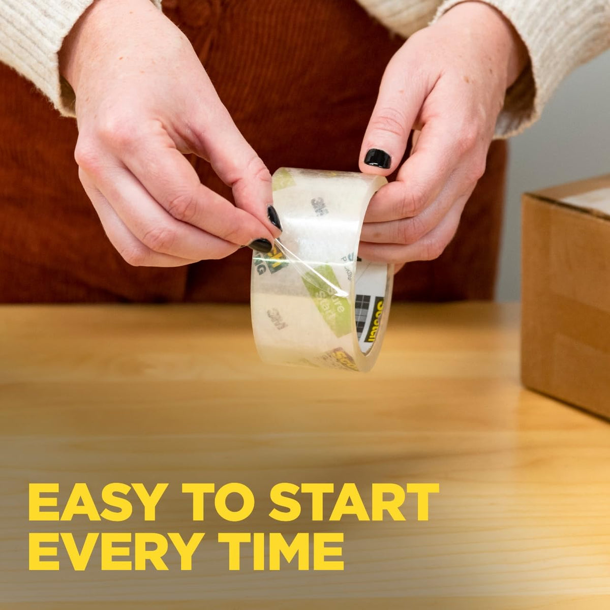 Scotch Sure Start Packing Tape, Clear, Quiet Unwind and Easy Start, 1.88 in.