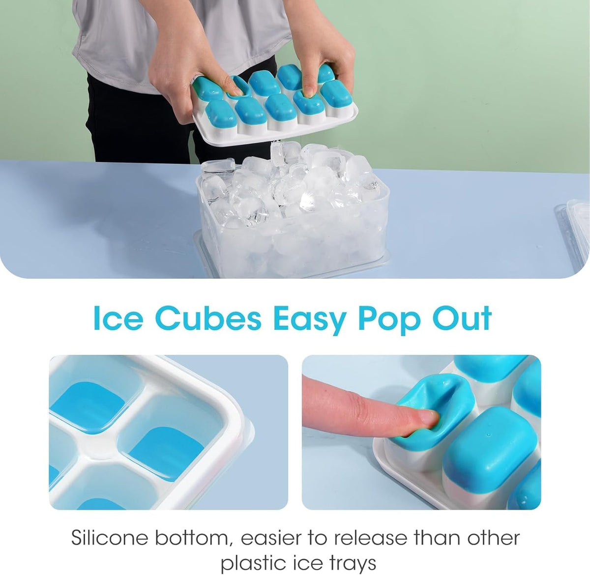 DOQAUS Ice Cube Tray with Lid and Bin - 4 Pack Silicone Ice Cube Trays for
