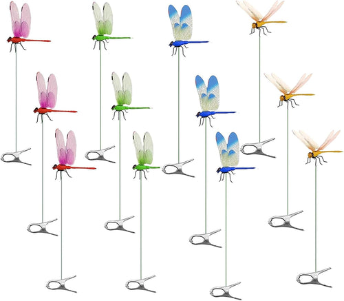 12 Pack Dragonfly Clip,Fake Dragonflies, Humming Bird Stakes Fake, Plastics