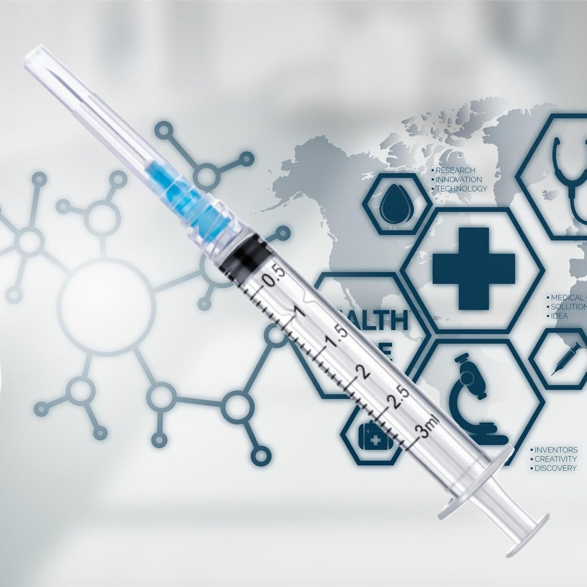 100 Pack Disposable 3ml/cc Lab Syringes with 23Ga 1 Inch Needle Luer Lock