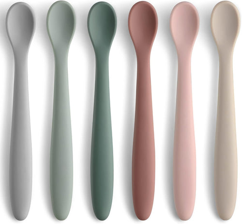 6-Piece Silicone Baby Feeding Spoons, First Stage Infant Spoons, Soft-Tip