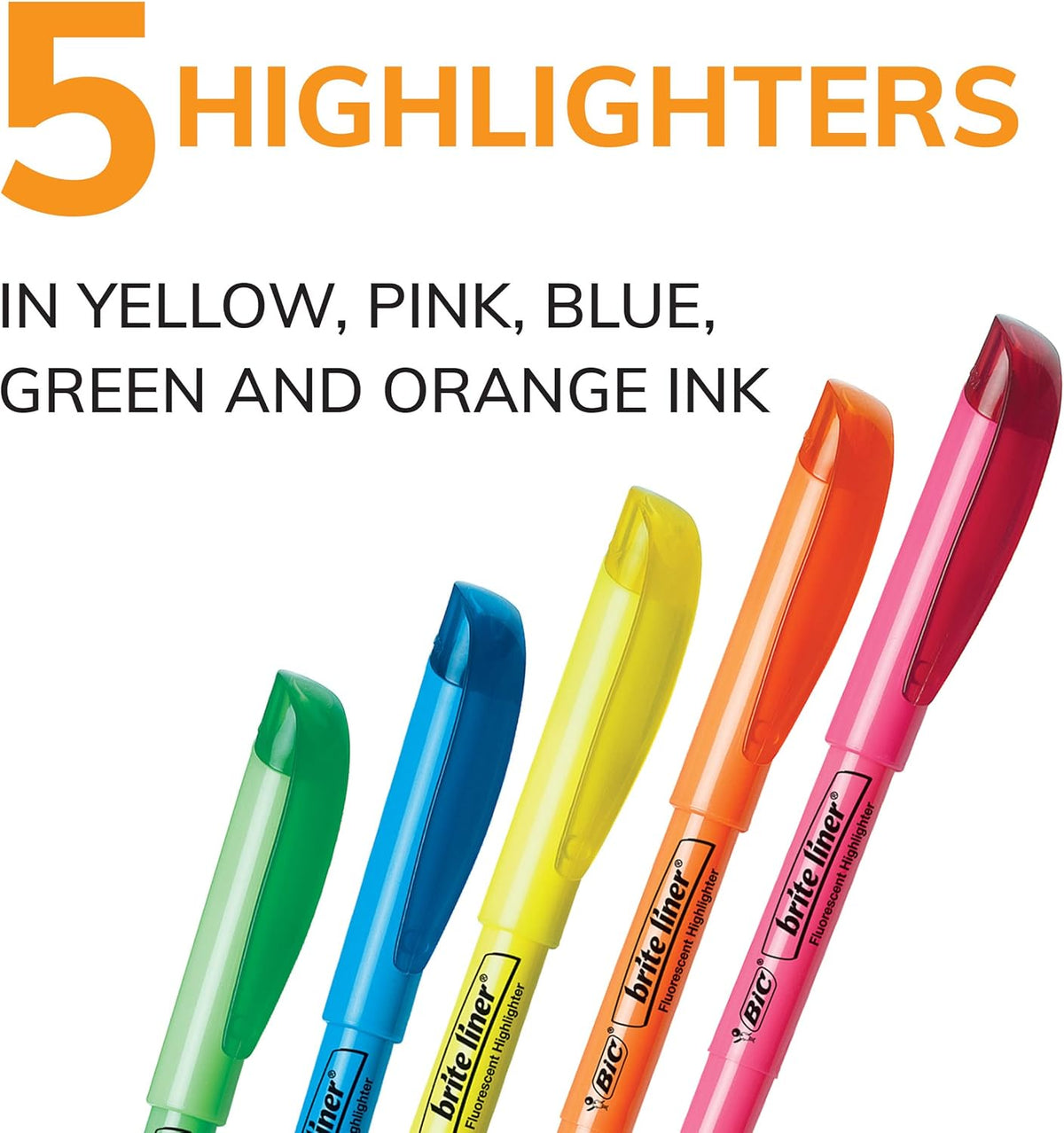 BIC Brite Liner Highlighters, Chisel Tip, 5-Count Pack of Highlighters