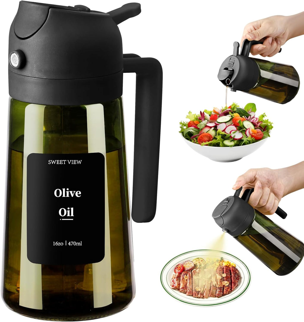 Olive Oil Sprayer for Cooking, 16oz/470ml Glass Light-Proof Oil Pourer for