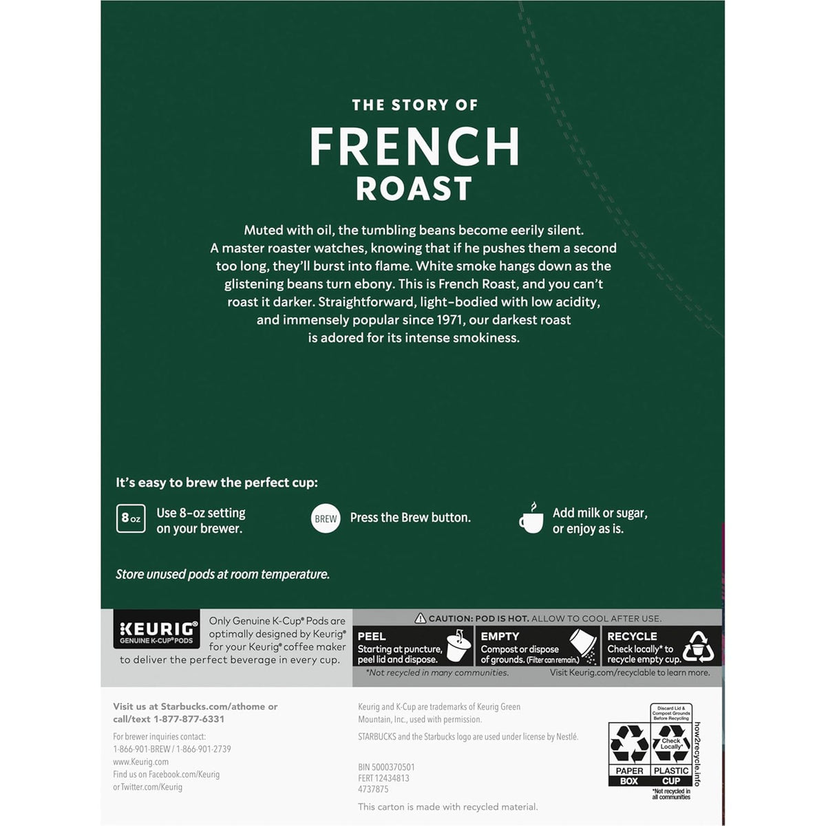 Starbucks K-Cup Coffee Pods, Dark Roast Hot or Iced Coffee, French Roast, 96