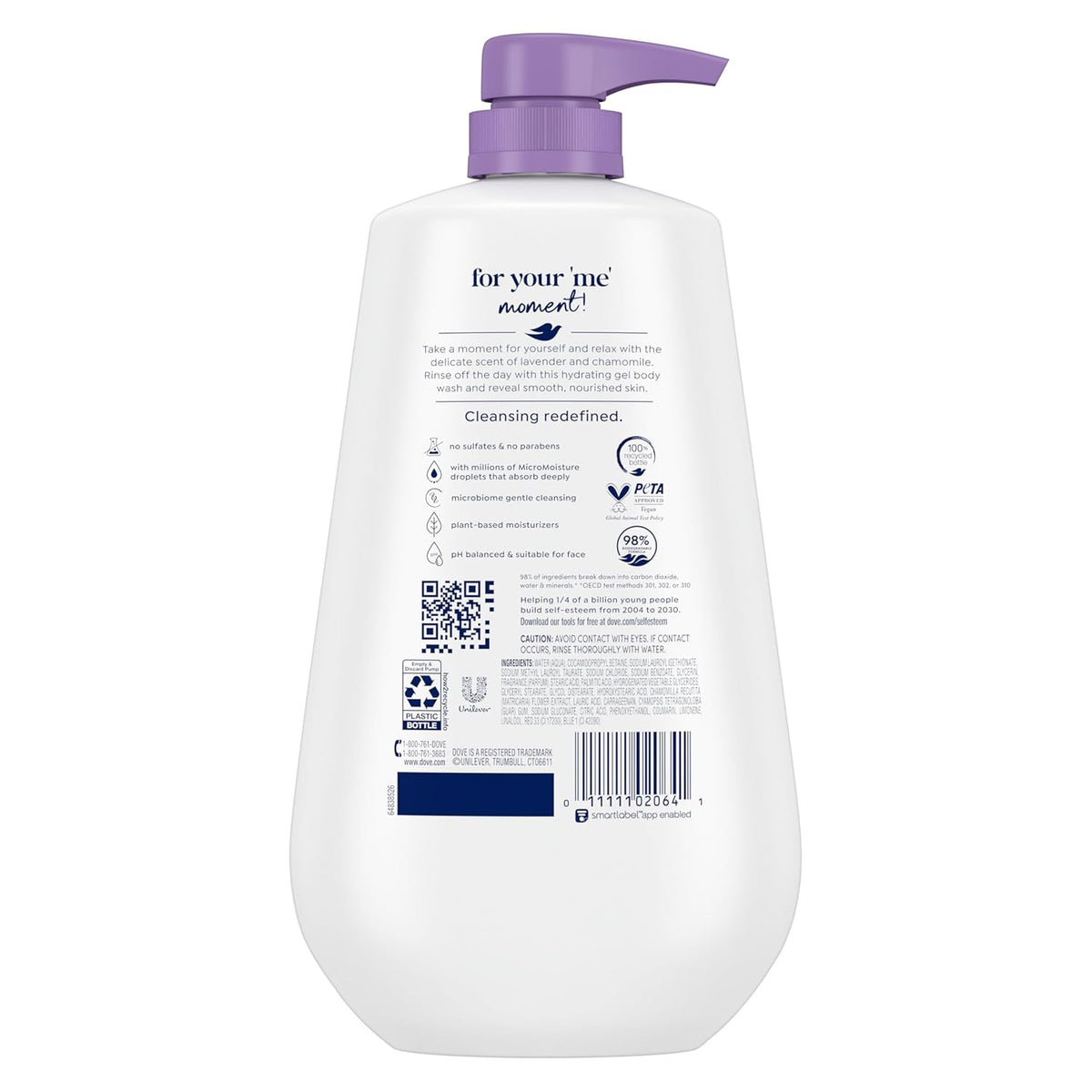 Dove Body Wash with Pump Relax Lavender Oil & Chamomile For 24hr Lotion-Soft