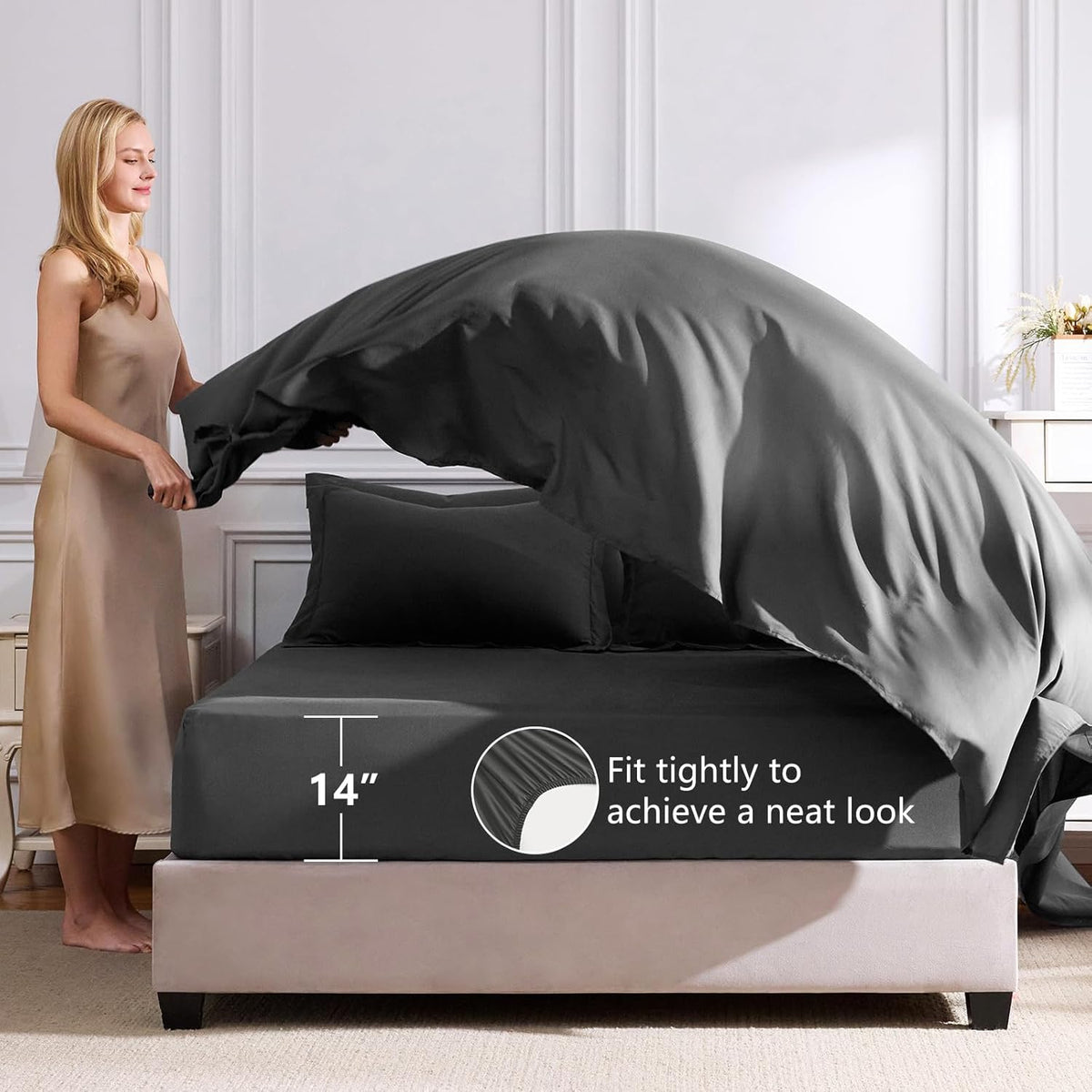 CozyLux Queen Comforter Set Dark Grey - Bed in a Bag Queen Size 7 Pieces