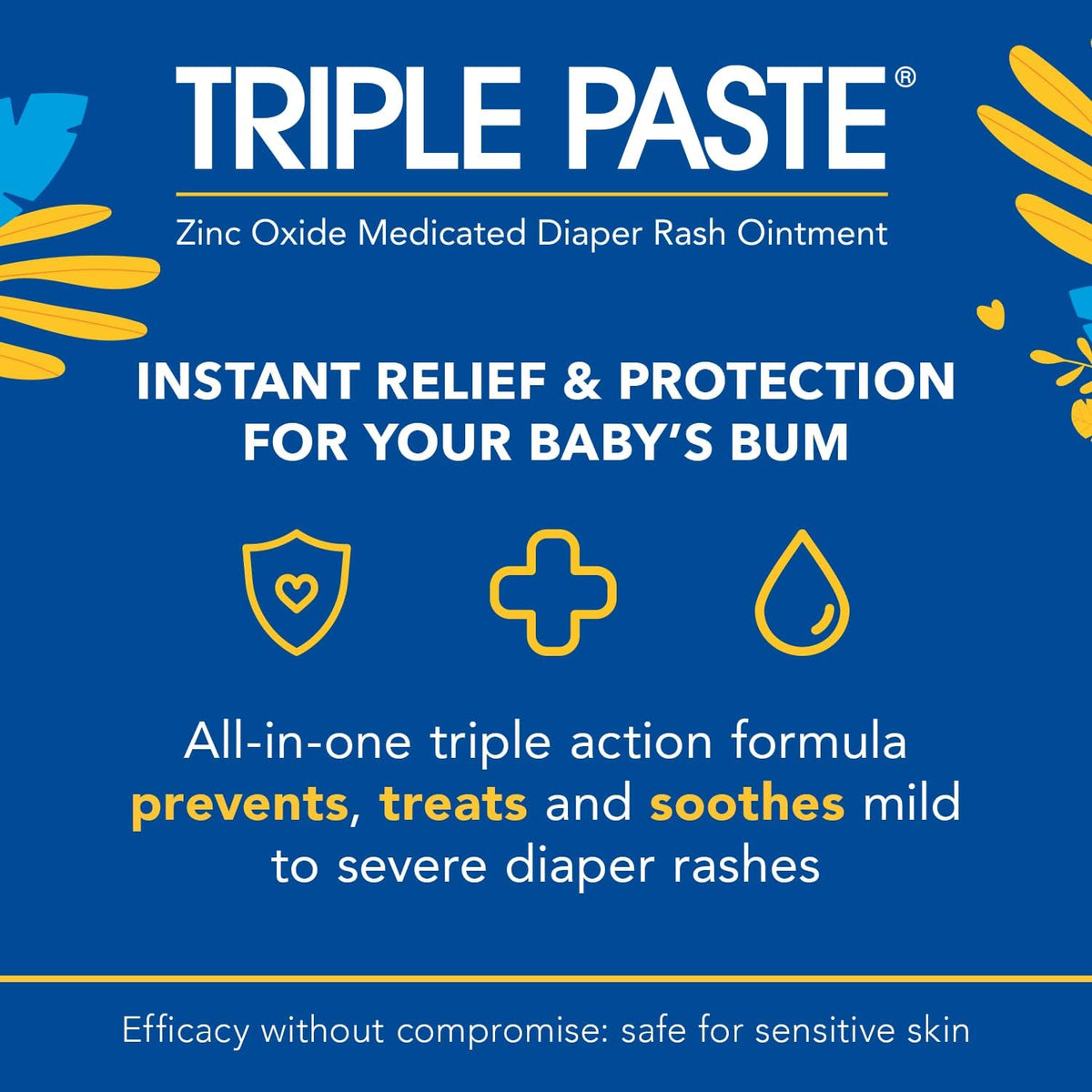 Triple Paste Diaper Rash Cream, Hypoallergenic Medicated Ointment for Babies