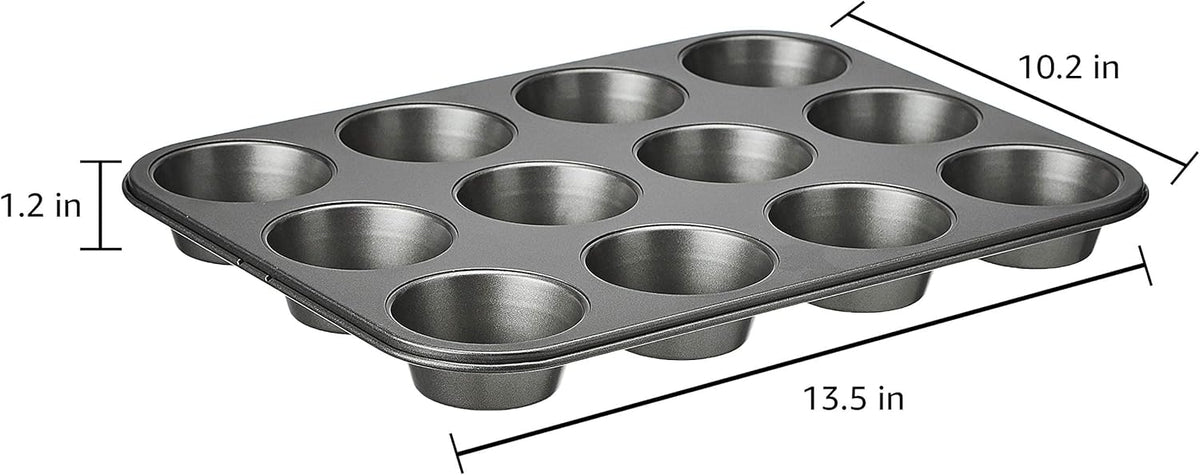Amazon Basics Nonstick Muffin Pan, Set of 2, Sturdy, Oven Safe, Bakes Evenly
