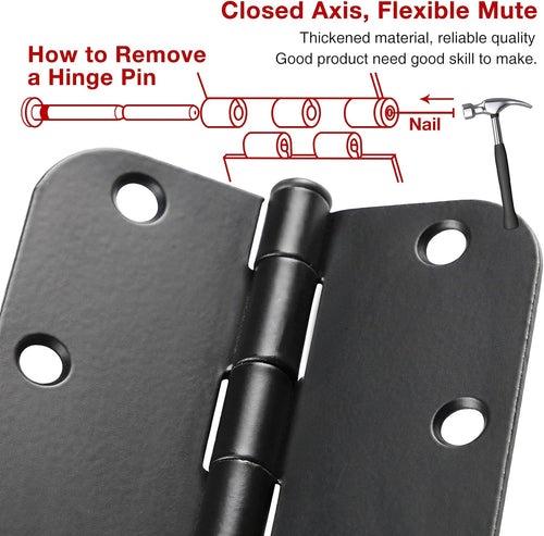 30 Pack Rounded Matte Black Door Hinges 3.5 Inch 5/8" Radius Interior 3 1/2"