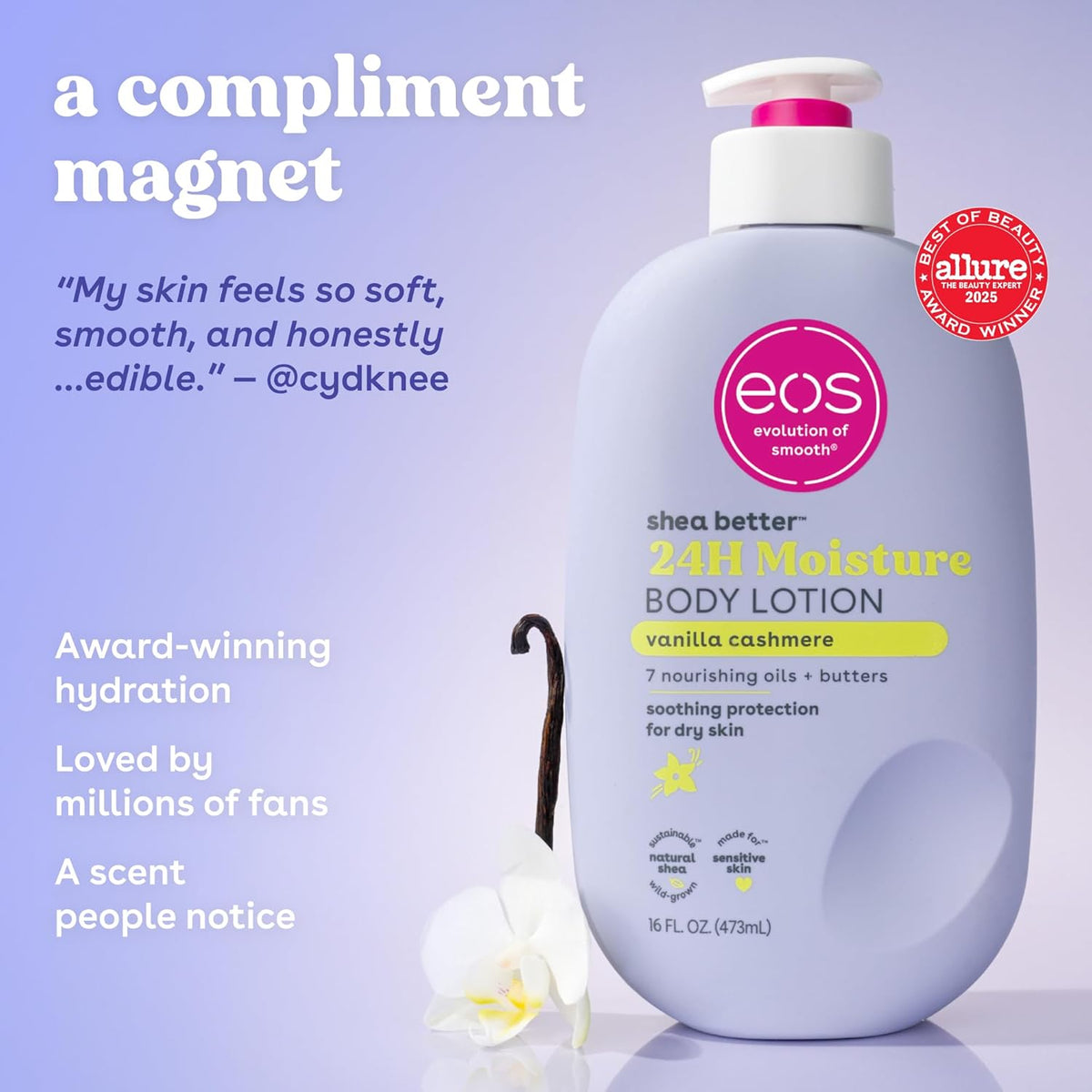 eos Shea Better Body Lotion Vanilla Cashmere, 24-Hour Moisture Skin Care