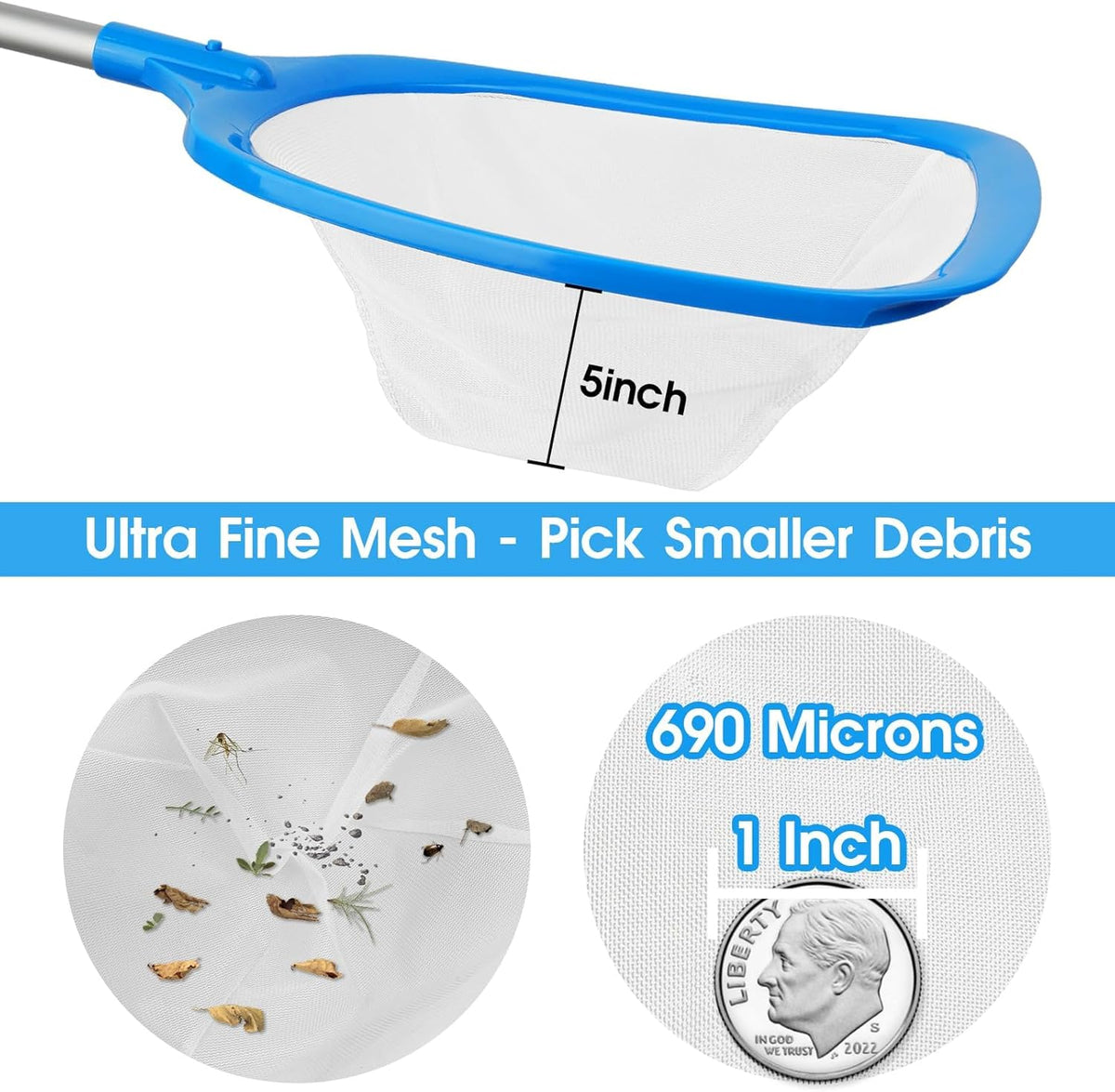 TidyMister Hot Tub Skimmer Spa Net with 12'' Aluminum Pole Ultra Fine Mesh