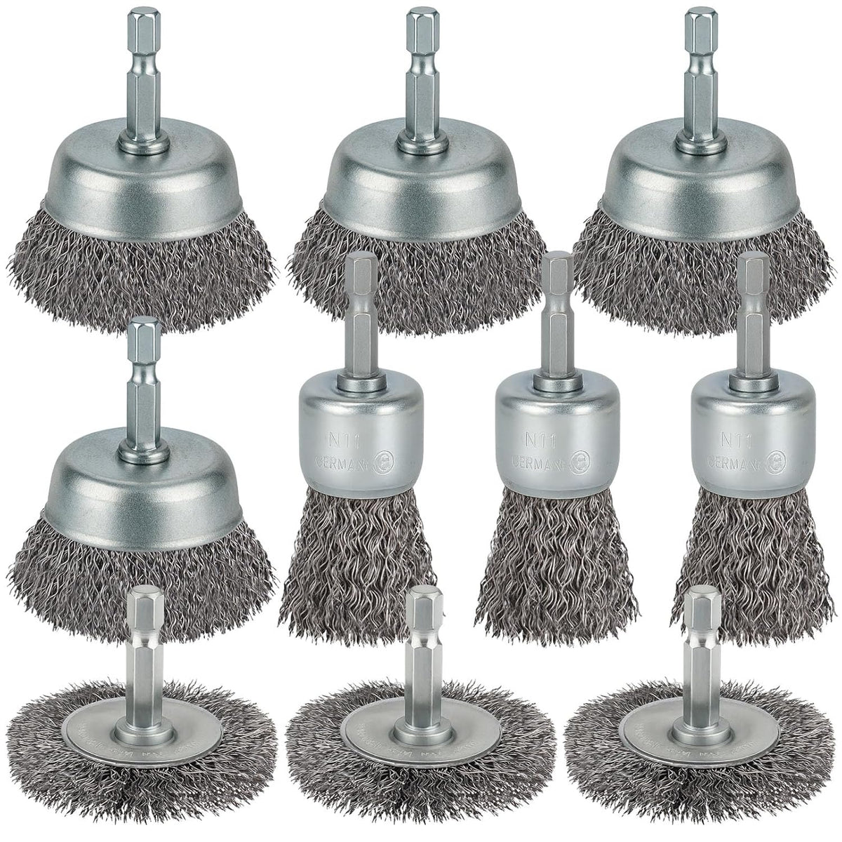 10 Pcs Wire Brush for Drill, Coarse Carbon Steel Crimping Wire Wheel Brush