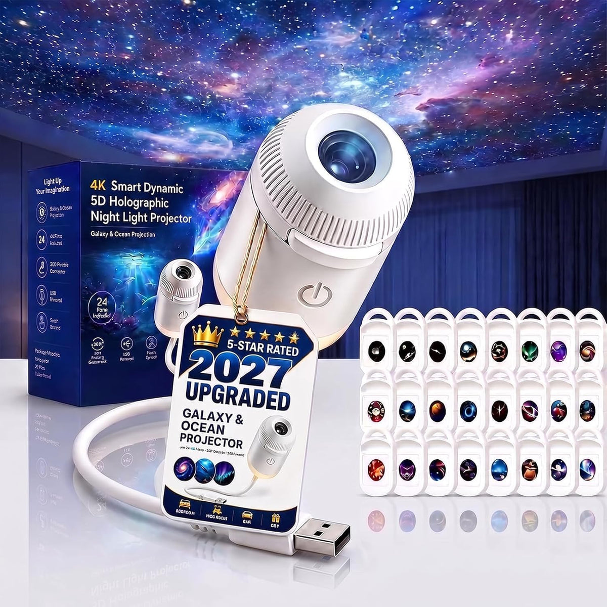 Galaxy Projector, Ocean Projector, 5D Holographic Night Light Projector, Plug