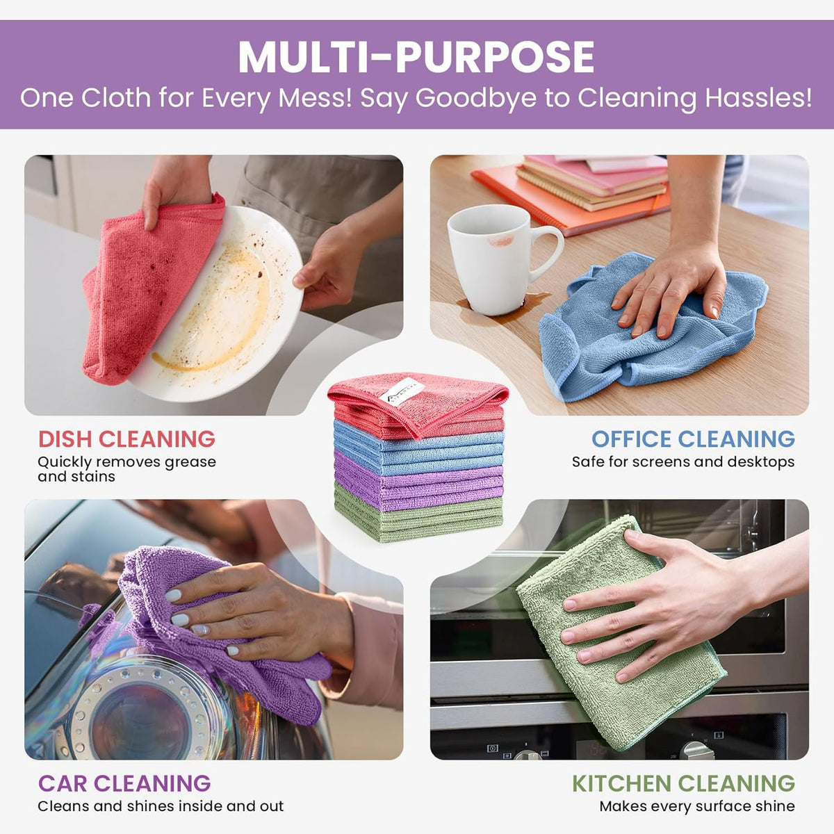SIFANGKE Microfiber Cleaning Cloth, 12 Pack Assorted Color Cleaning Rags for