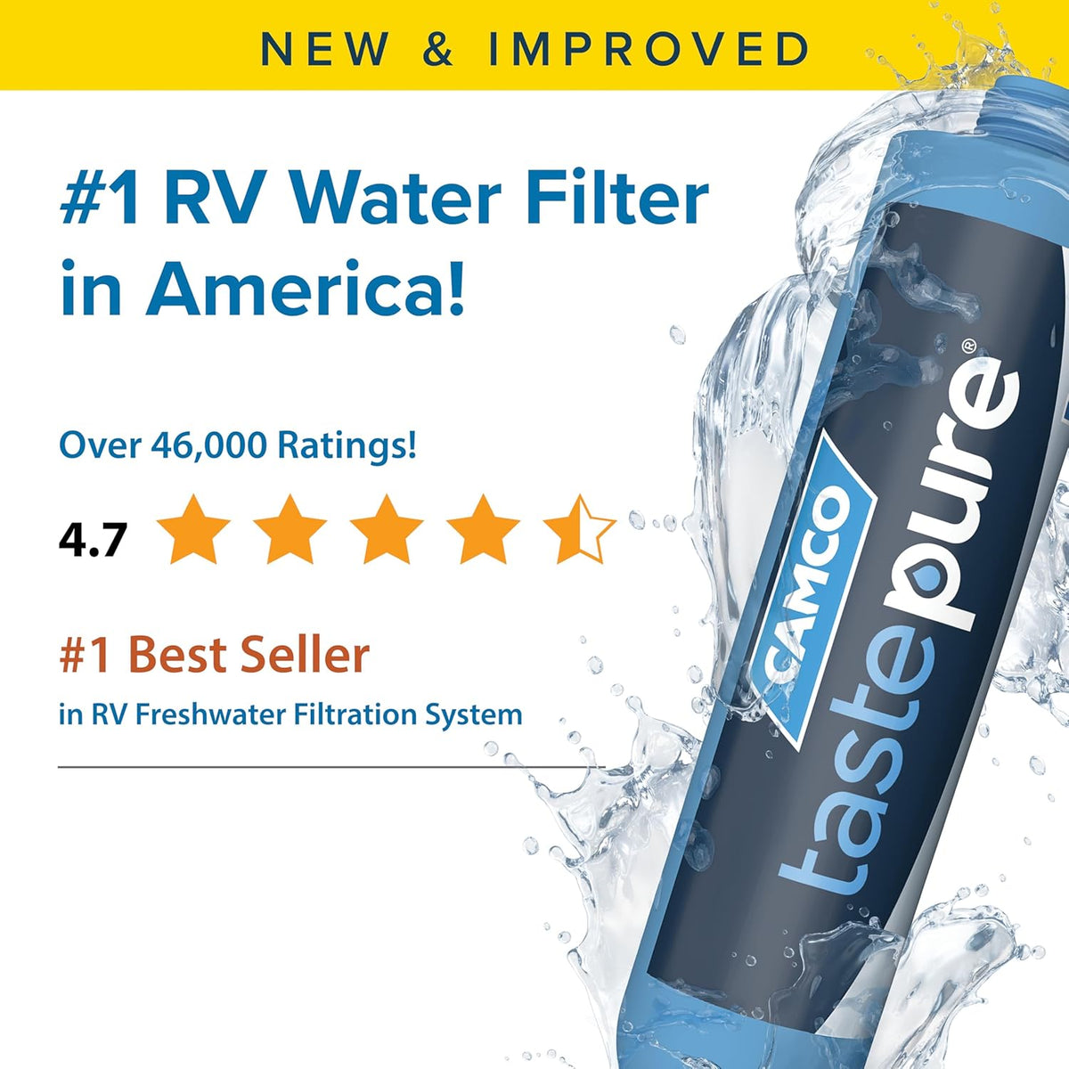 Camco Tastepure RV Water Filter - Advanced RV Inline Water Filter with