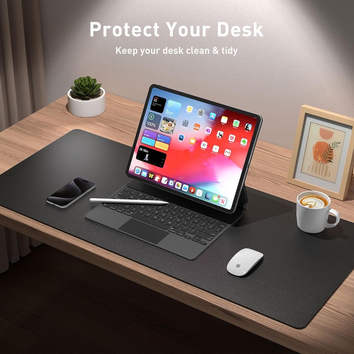 Aothia Non-Slip Waterproof PU Leather Desk Pad Protector for Mouse, Writing
