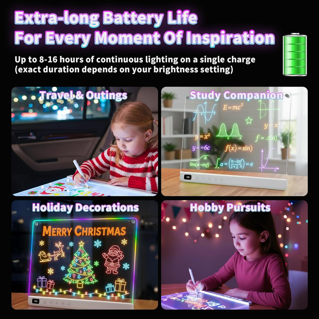 Led Drawing Board with 13 Light Effects, 16" Rechargeable Glow Doodle LED