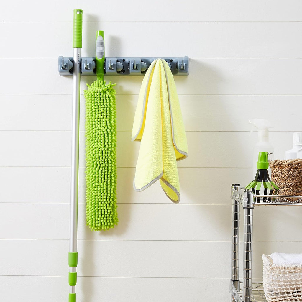 Amazon Basics Rectangular Heavy Duty Wall Mount Broom and Mop Holder, Sturdy