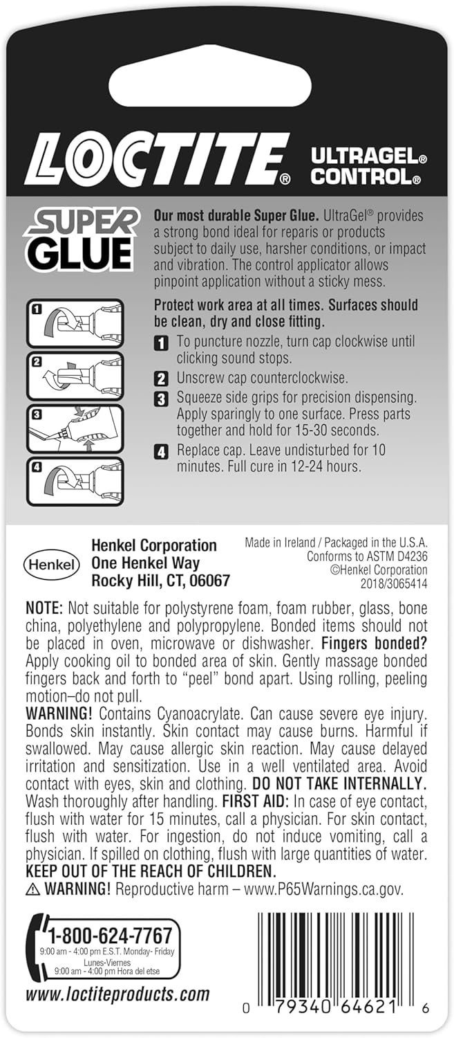 Loctite Super Glue Ultra Gel Control, Clear, 0.14 fl oz Bottle, 1 Pack
