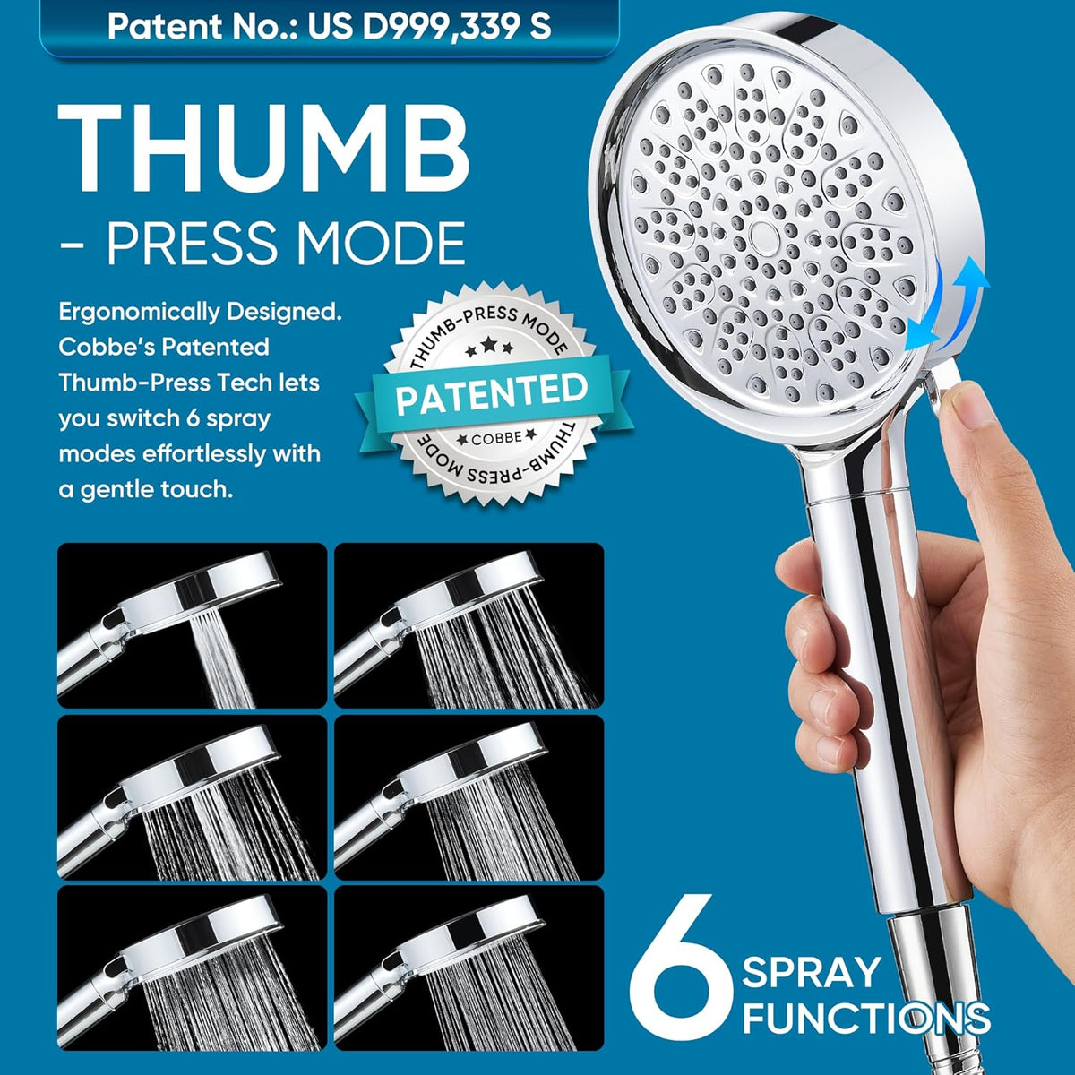 Cobbe Filtered Shower Head with Handheld, High Pressure 6 Spray Mode