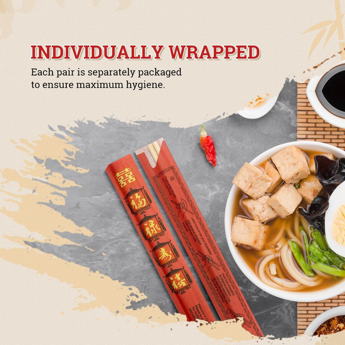 52USA Disposable Bamboo Chopsticks (100 Sets) - 9'' Long, UV Treated