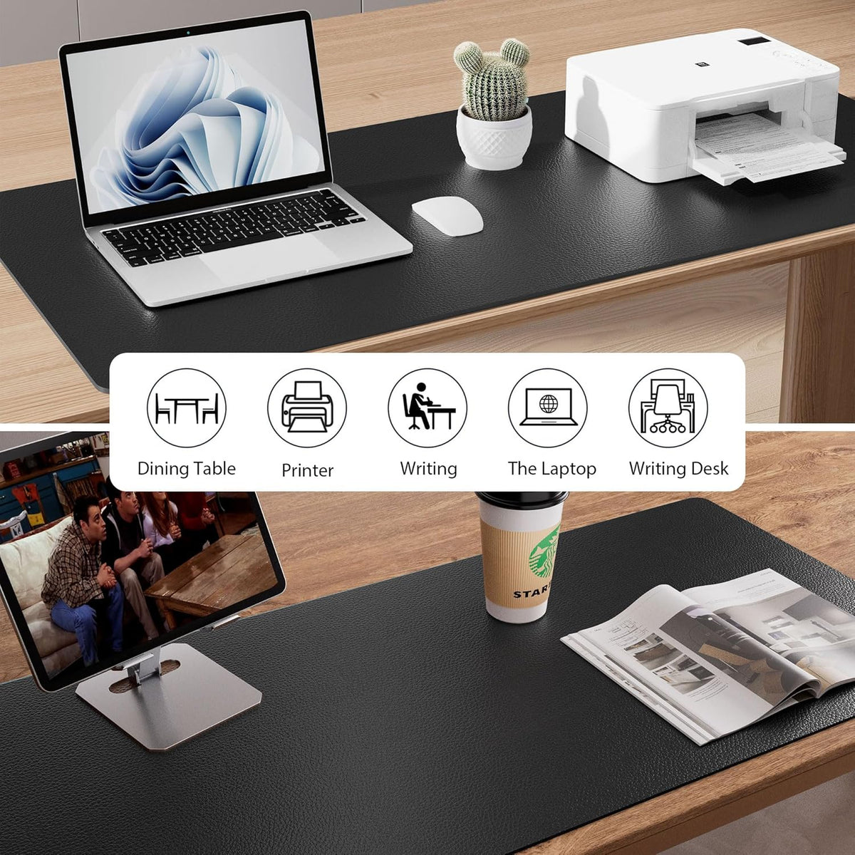 Aothia Non-Slip Waterproof PU Leather Desk Pad Protector for Mouse, Writing