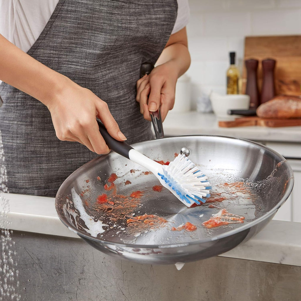OXO Good Grips Dish Brush, Nylon Bristles with Built-in Scraper, Safe for