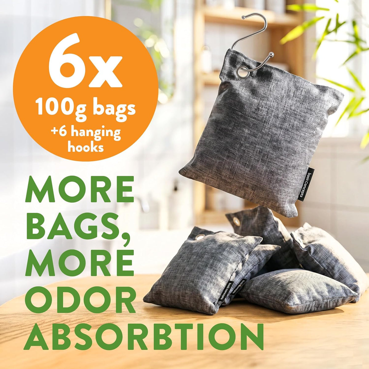 Charcoal Odor Absorber for Strong Odor (6 Pack, 100g each), Bamboo Charcoal